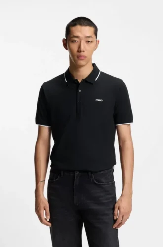 Slim-Fit-Poloshirt mit gesticktem Logo aus Stretch-Baumwolle