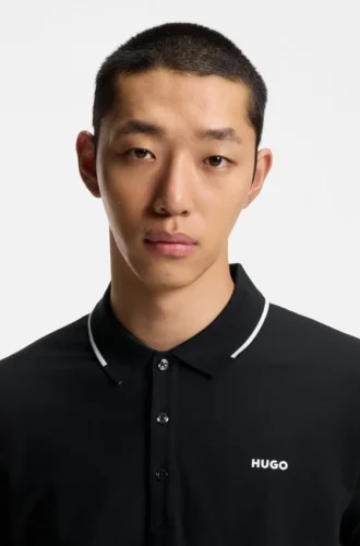 Slim-Fit-Poloshirt mit gesticktem Logo aus Stretch-Baumwolle