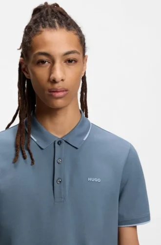 Slim-Fit-Poloshirt mit gesticktem Logo aus Stretch-Baumwolle
