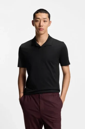Slim-Fit-Poloshirt mit Johnny-Kragen aus Stretch-Baumwolle