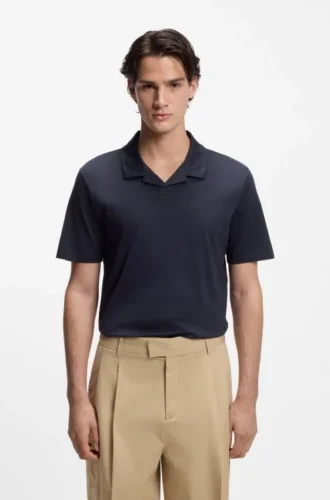 Slim-Fit-Poloshirt mit Johnny-Kragen aus Stretch-Baumwolle