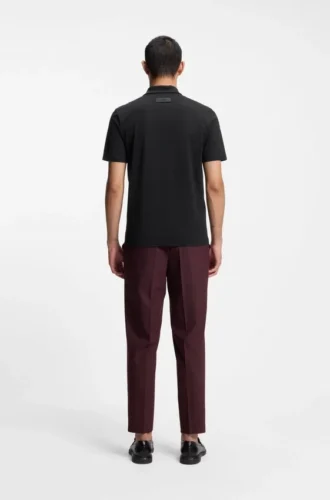 Slim-Fit-Poloshirt mit Johnny-Kragen aus Stretch-Baumwolle