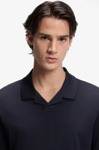 Slim-Fit-Poloshirt mit Johnny-Kragen aus Stretch-Baumwolle