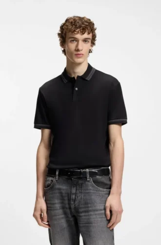 Slim-Fit-Poloshirt mit Kontraststreifen aus merzerisierter Baumwolle