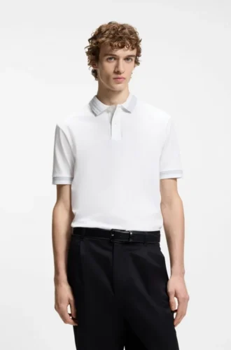Slim-Fit-Poloshirt mit Kontraststreifen aus merzerisierter Baumwolle