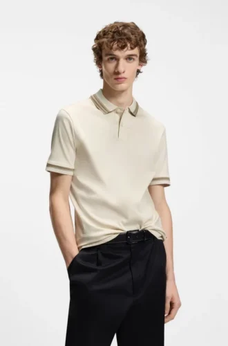 Slim-Fit-Poloshirt mit Kontraststreifen aus merzerisierter Baumwolle
