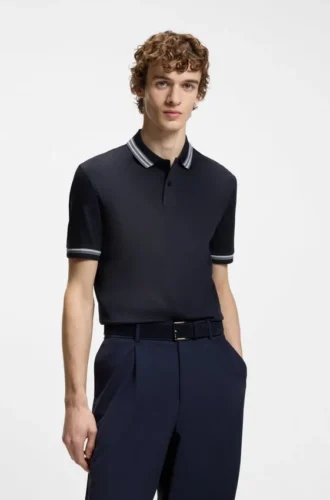 Slim-Fit-Poloshirt mit Kontraststreifen aus merzerisierter Baumwolle