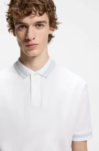 Slim-Fit-Poloshirt mit Kontraststreifen aus merzerisierter Baumwolle