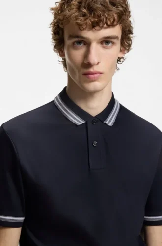 Slim-Fit-Poloshirt mit Kontraststreifen aus merzerisierter Baumwolle