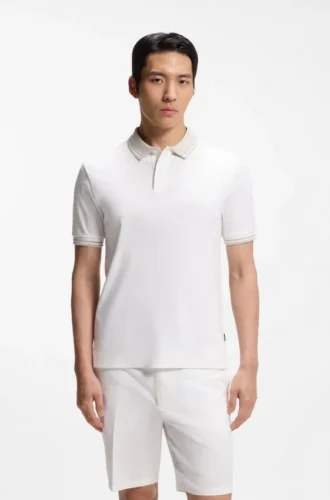 Slim-Fit-Poloshirt mit Streifenbesatz aus merzerisierter Baumwolle