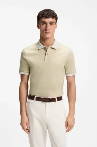 Slim-Fit-Poloshirt mit Streifenbesatz aus merzerisierter Baumwolle