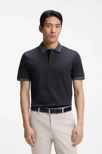 Slim-Fit-Poloshirt mit Streifenbesatz aus merzerisierter Baumwolle