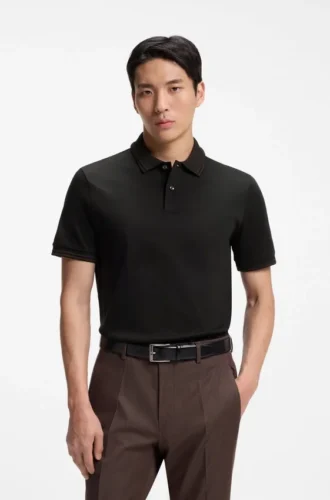 Slim-Fit-Poloshirt mit Streifenbesatz aus merzerisierter Baumwolle