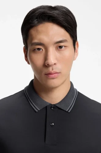 Slim-Fit-Poloshirt mit Streifenbesatz aus merzerisierter Baumwolle