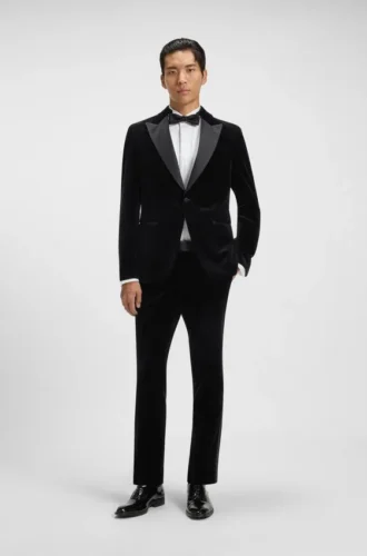 Slim-Fit-Smokingjacke aus Baumwollsamt