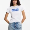 Slim-Fit-T-Shirt aus Baumwolle mit blauem Box-Logo