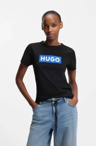Slim-Fit-T-Shirt aus Baumwolle mit blauem Box-Logo
