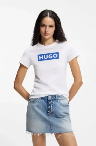 Slim-Fit-T-Shirt aus Baumwolle mit blauem Box-Logo