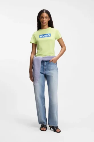 Slim-Fit-T-Shirt aus Baumwolle mit blauem Box-Logo