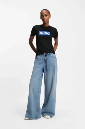 Slim-Fit-T-Shirt aus Baumwolle mit blauem Box-Logo