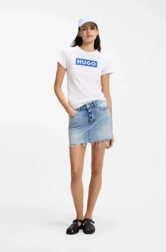 Slim-Fit-T-Shirt aus Baumwolle mit blauem Box-Logo
