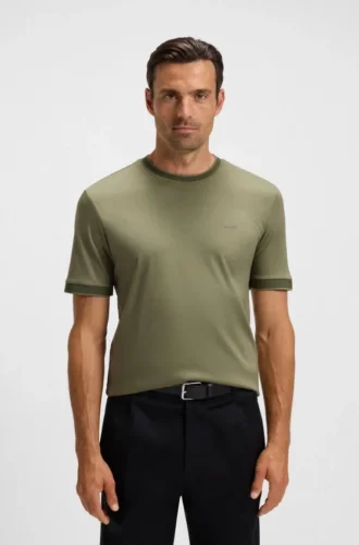 Slim-Fit-T-Shirt aus merzerisierter Baumwolle mit Kontrastbesatz