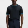 Slim-Fit-T-Shirt aus merzerisierter Baumwolle mit Kontrastbesatz
