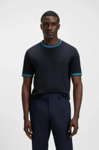 Slim-Fit-T-Shirt aus merzerisierter Baumwolle mit Kontrastbesatz