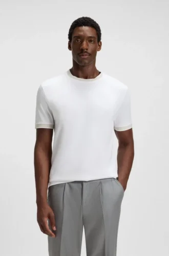 Slim-Fit-T-Shirt aus merzerisierter Baumwolle mit Kontrastbesatz