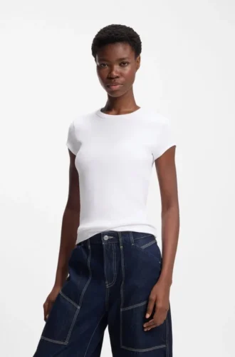 Slim-Fit-T-Shirt aus Stretch-Baumwolle mit gesticktem Logo