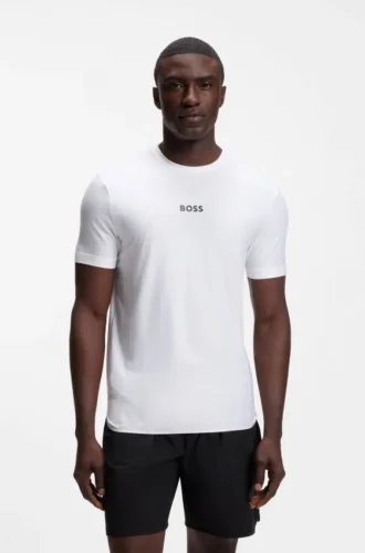 Slim-Fit-T-Shirt mit Jacquard-Streifen und Logo-Print