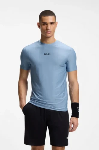 Slim-Fit-T-Shirt mit Jacquard-Streifen und Logo-Print