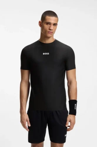 Slim-Fit-T-Shirt mit Jacquard-Streifen und Logo-Print