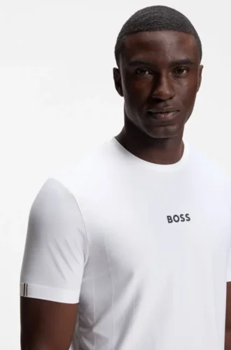 Slim-Fit-T-Shirt mit Jacquard-Streifen und Logo-Print