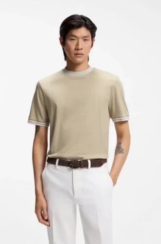 Slim-Fit-T-Shirt mit Kontraststreifen aus merzerisierter Baumwolle
