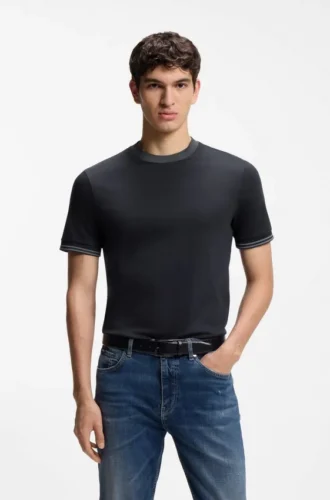 Slim-Fit-T-Shirt mit Kontraststreifen aus merzerisierter Baumwolle