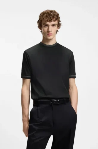 Slim-Fit-T-Shirt mit Kontraststreifen aus merzerisierter Baumwolle