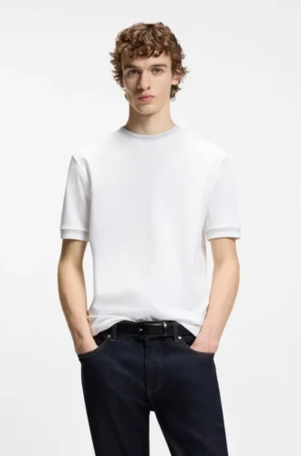 Slim-Fit-T-Shirt mit Kontraststreifen aus merzerisierter Baumwolle
