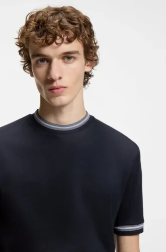 Slim-Fit-T-Shirt mit Kontraststreifen aus merzerisierter Baumwolle