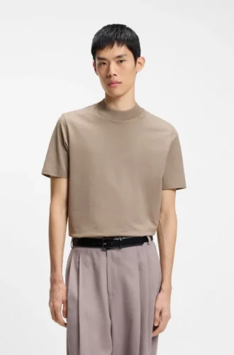 Slim-Fit-T-Shirt mit Stehkragen aus Stretch-Baumwolle