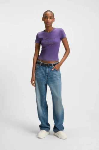Slim-Fit-T-Shirt mit Strass-Logo aus Stretch-Baumwolle