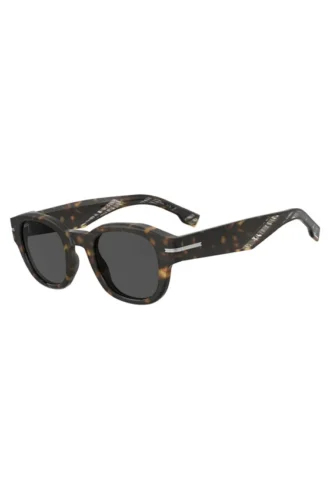 Sonnenbrille aus gemustertem Acetat mit silberfarbenen Scharnieren