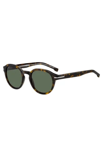 Sonnenbrille aus gemustertem Acetat mit silberfarbenen Scharnieren