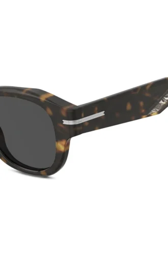 Sonnenbrille aus gemustertem Acetat mit silberfarbenen Scharnieren