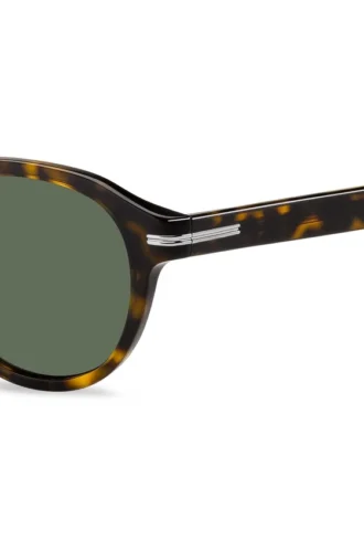 Sonnenbrille aus gemustertem Acetat mit silberfarbenen Scharnieren