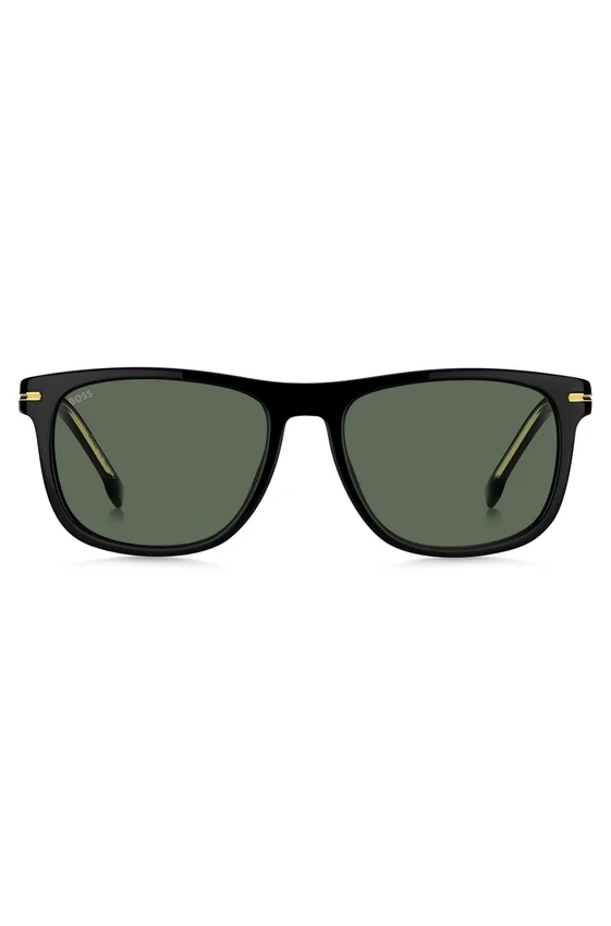 Sonnenbrille aus schwarzem Acetat mit goldfarbenen Metallbeschlägen Sonnenbrille aus schwarzem Acetat mit goldfarbenen Metallbeschlägen