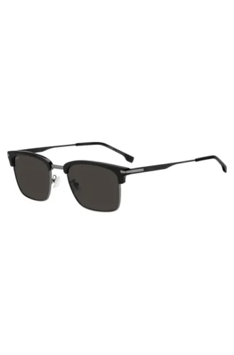 Sonnenbrille aus schwarzem Acetat mit Stahlverzierungen