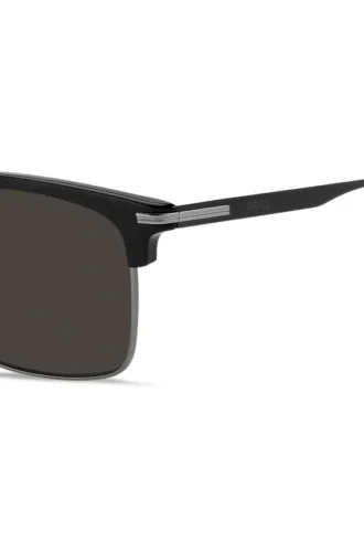 Sonnenbrille aus schwarzem Acetat mit Stahlverzierungen