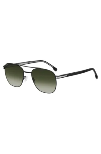 Sonnenbrille mit Doppelbrücke aus schwarzem Stahl