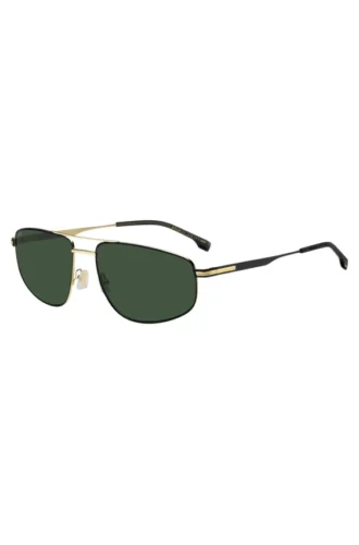 Sonnenbrille mit Doppelbrücke in Schwarz mit goldfarbenen Akzenten